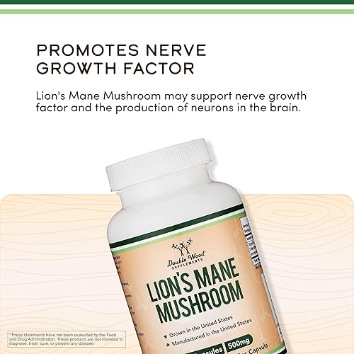 DOUBLE WOOD SUPPLEMENTS ORGANIC LION S MANE MUSHROOM CAPSULES 120CT FOCUS IMMUNE SUPPORT, USA GROWN, THIRD-PARTY TESTED