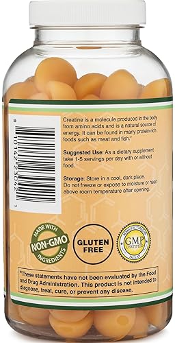 DOUBLE WOOD SUPPLEMENTS CREATINE MONOHYDRATE GUMMIES 1G 120 VEGAN, NON-GMO, GLUTEN-FREE, FILLER-FREE BY DOUBLE WOOD