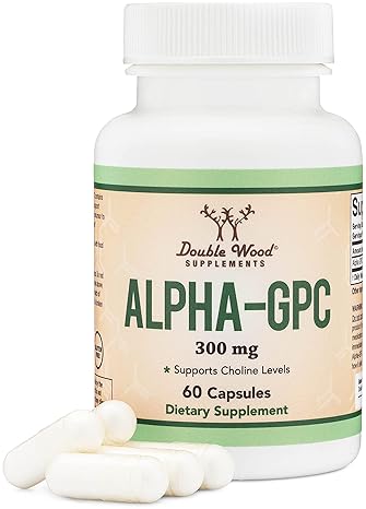 DOUBLE WOOD SUPPLEMENTS ALPHA GPC CHOLINE 600MG BRAIN SUPPLEMENT MEMORY, FOCUS COGNITIVE SUPPORT, 60 CAPSULES USA MADE