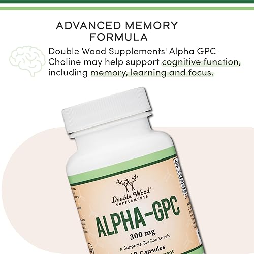 DOUBLE WOOD SUPPLEMENTS ALPHA GPC CHOLINE 600MG BRAIN SUPPLEMENT MEMORY, FOCUS COGNITIVE SUPPORT, 60 CAPSULES USA MADE