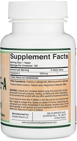 DOUBLE WOOD SUPPLEMENTS HUPERZINE A 200MCG - BRAIN SUPPLEMENT FOR MEMORY FOCUS, 120 TABLETS, THIRD-PARTY TESTED