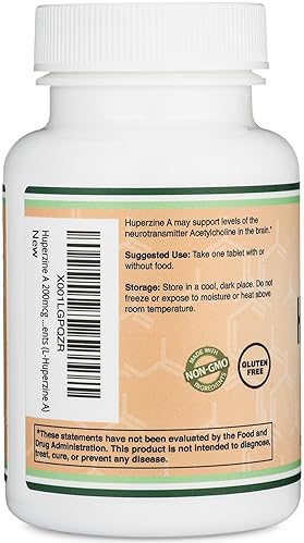 DOUBLE WOOD SUPPLEMENTS HUPERZINE A 200MCG - BRAIN SUPPLEMENT FOR MEMORY FOCUS, 120 TABLETS, THIRD-PARTY TESTED