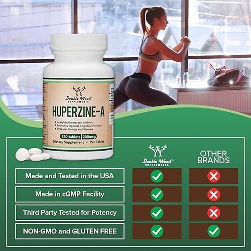 DOUBLE WOOD SUPPLEMENTS HUPERZINE A 200MCG - BRAIN SUPPLEMENT FOR MEMORY FOCUS, 120 TABLETS, THIRD-PARTY TESTED