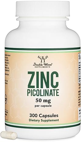 DOUBLE WOOD SUPPLEMENTS ZINC PICOLINATE 50MG 300 CAPSULES, IMMUNE SUPPORT, NON-GMO, GLUTEN FREE, 300-DAY SUPPLY