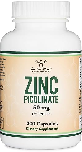 DOUBLE WOOD SUPPLEMENTS ZINC PICOLINATE 50MG 300 CAPSULES, IMMUNE SUPPORT, NON-GMO, GLUTEN FREE, 300-DAY SUPPLY