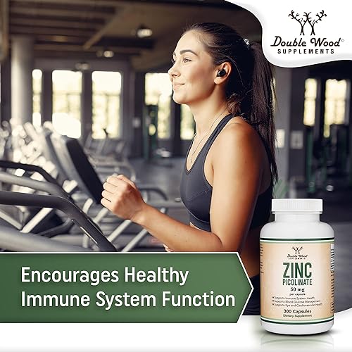 DOUBLE WOOD SUPPLEMENTS ZINC PICOLINATE 50MG 300 CAPSULES, IMMUNE SUPPORT, NON-GMO, GLUTEN FREE, 300-DAY SUPPLY