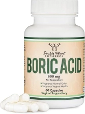 DOUBLE WOOD SUPPLEMENTS BORIC ACID SUPPOSITORIES 600MG 60 COUNT, PH BALANCE ODOR CONTROL, USP GRADE, TESTED