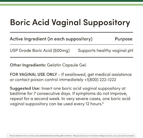 DOUBLE WOOD SUPPLEMENTS BORIC ACID SUPPOSITORIES 600MG 60 COUNT, PH BALANCE ODOR CONTROL, USP GRADE, TESTED