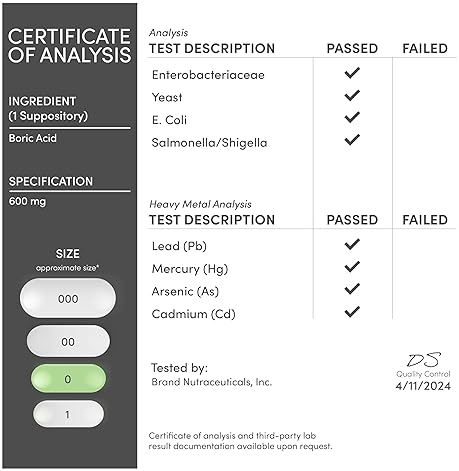 DOUBLE WOOD SUPPLEMENTS BORIC ACID SUPPOSITORIES 600MG 60 COUNT, PH BALANCE ODOR CONTROL, USP GRADE, TESTED