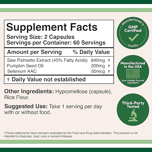 DOUBLE WOOD SUPPLEMENTS PROSTATE SUPPORT SUPPLEMENT FOR MEN SAW PALMETTO, PUMPKIN SEED OIL, SELENIUM 120 CAPSULES