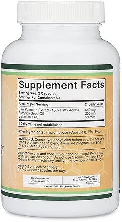 DOUBLE WOOD SUPPLEMENTS PROSTATE SUPPORT SUPPLEMENT FOR MEN SAW PALMETTO, PUMPKIN SEED OIL, SELENIUM 120 CAPSULES