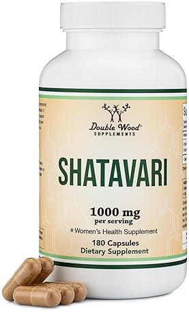 DOUBLE WOOD SUPPLEMENTS ORGANIC SHATAVARI CAPSULES 1000MG HORMONE BALANCE PROLACTIN SUPPORT, 180 VEGAN CAPSULES, NON-GMO