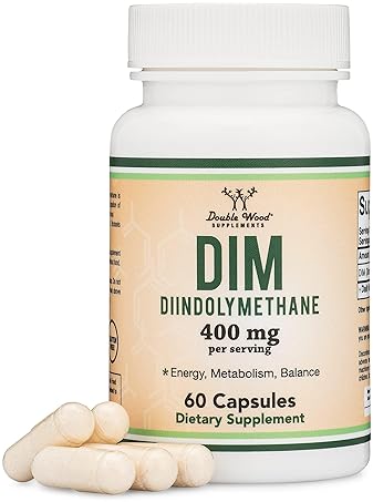 DOUBLE WOOD SUPPLEMENTS DIM SUPPLEMENT 400MG FOR HORMONE BALANCE, ESTROGEN BLOCKER ACNE SUPPORT, 60 CAPSULES