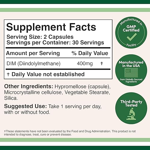 DOUBLE WOOD SUPPLEMENTS DIM SUPPLEMENT 400MG FOR HORMONE BALANCE, ESTROGEN BLOCKER ACNE SUPPORT, 60 CAPSULES