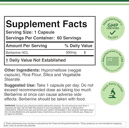 DOUBLE WOOD SUPPLEMENTS BERBERINE HCL 500MG - 60 VEGAN CAPSULES, NON-GMO, GLUTEN FREE, AMPK ACTIVATOR FOR HEART HEALTH