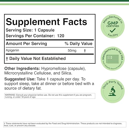 DOUBLE WOOD SUPPLEMENTS APIGENIN SUPPLEMENT 50MG 120 CAPSULES CHAMOMILE BIOFLAVONOID FOR SLEEP, MOOD RELAXATION