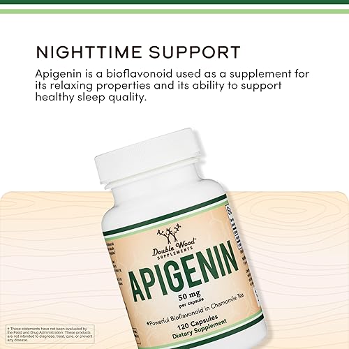 DOUBLE WOOD SUPPLEMENTS APIGENIN SUPPLEMENT 50MG 120 CAPSULES CHAMOMILE BIOFLAVONOID FOR SLEEP, MOOD RELAXATION