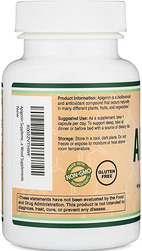 DOUBLE WOOD SUPPLEMENTS APIGENIN SUPPLEMENT 50MG 120 CAPSULES CHAMOMILE BIOFLAVONOID FOR SLEEP, MOOD RELAXATION