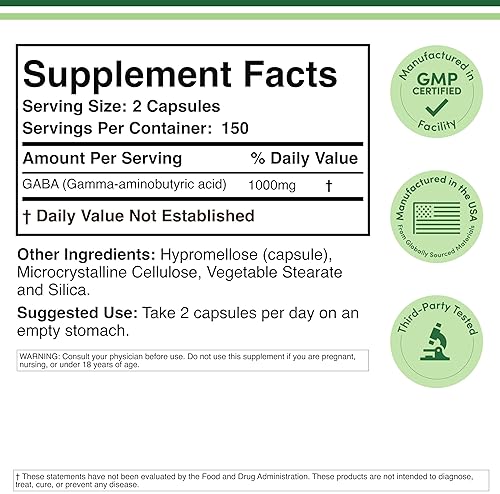 DOUBLE WOOD SUPPLEMENTS GABA SUPPLEMENT 1000MG 300 VEGAN CAPSULES FOR CALM, RELAXATION SLEEP SUPPORT NON-GMO, GLUTEN FREE