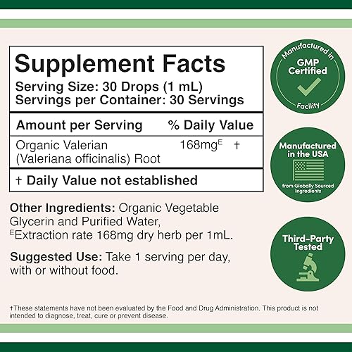 DOUBLE WOOD SUPPLEMENTS VALERIAN ROOT DROPS FOR SLEEP ORGANIC TINCTURE EXTRACT 168MG, 1OZ, RELAXATION SUPPLEMENT