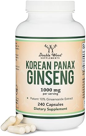 DOUBLE WOOD SUPPLEMENTS KOREAN RED GINSENG CAPSULES 1000MG 240 VEGAN PILLS, 4 MONTH SUPPLY, ENERGY MOOD SUPPORT