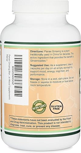 DOUBLE WOOD SUPPLEMENTS KOREAN RED GINSENG CAPSULES 1000MG 240 VEGAN PILLS, 4 MONTH SUPPLY FOR ENERGY COGNITIVE SUPPORT