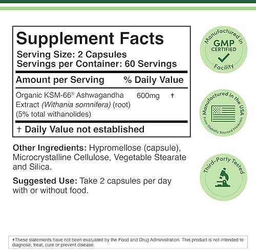 DOUBLE WOOD SUPPLEMENTS ASHWAGANDHA KSM-66 600MG ORGANIC, CLINICALLY STUDIED ADAPTOGEN, 120 CAPSULES, DOUBLE WOOD SUPPLEMENT