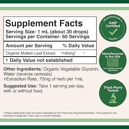 DOUBLE WOOD SUPPLEMENTS MULLEIN LEAF DROPS FOR LUNG RESPIRATORY HEALTH 2OZ LIQUID SUPPLEMENT, 60 SERVINGS