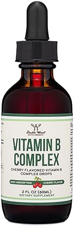 DOUBLE WOOD SUPPLEMENTS LIQUID VITAMIN B COMPLEX SUPPLEMENT, MAX ABSORPTION, B3 B6 B7 B9 B12, CHERRY, 2OZ, 2 MONTH SUPPLY