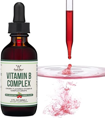 DOUBLE WOOD SUPPLEMENTS LIQUID VITAMIN B COMPLEX SUPPLEMENT, MAX ABSORPTION, B3 B6 B7 B9 B12, CHERRY, 2OZ, 2 MONTH SUPPLY