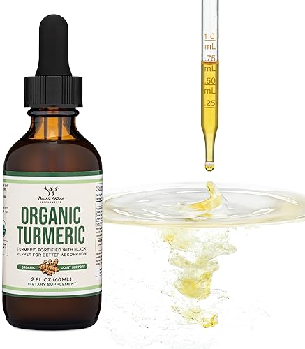 DOUBLE WOOD SUPPLEMENTS ORGANIC TURMERIC CURCUMIN DROPS WITH BLACK PEPPER, GINGER HERBS 1180MG, 2OZ, JOINT SUPPORT