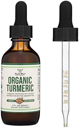 DOUBLE WOOD SUPPLEMENTS ORGANIC TURMERIC CURCUMIN DROPS WITH BLACK PEPPER, GINGER HERBS 1180MG, 2OZ, JOINT SUPPORT