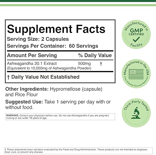 DOUBLE WOOD SUPPLEMENTS  ASHWAGANDHA CAPSULES 500MG, 120 COUNT 20 1 HIGH POTENCY ADAPTOGEN FOR STRESS RELIEF