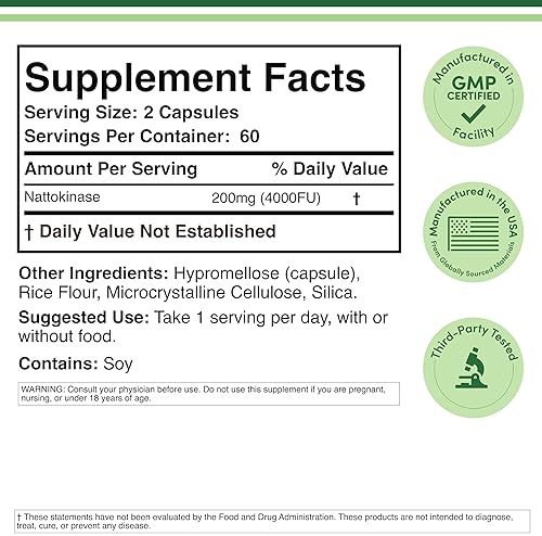 DOUBLE WOOD SUPPLEMENTS NATTOKINASE 4,000 FU 120 CAPSULES, CARDIOVASCULAR CIRCULATORY SUPPORT SUPPLEMENT,