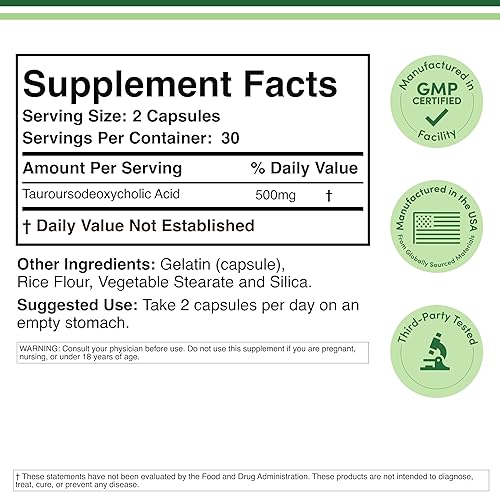 DOUBLE WOOD SUPPLEMENTS TUDCA BILE SALTS 500MG LIVER GALLBLADDER CLEANSE SUPPLEMENT 60 CAPSULES