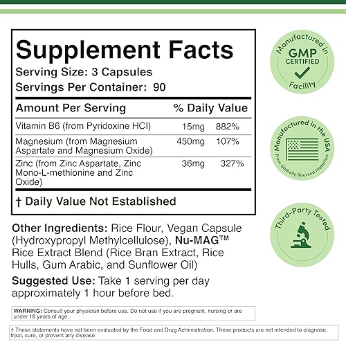 DOUBLE WOOD SUPPLEMENTS ZMA SUPPLEMENT 501MG ZINC, MAGNESIUM, B6 FOR MEN WOMEN, 90 CAPSULES