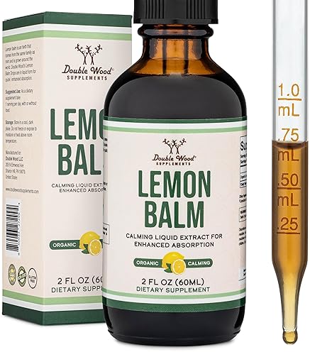 DOUBLE WOOD SUPPLEMENTS ORGANIC LEMON BALM TINCTURE 590MG 2OZ LIQUID EXTRACT FOR DIGESTION RELAXATION, 120 SERVINGS