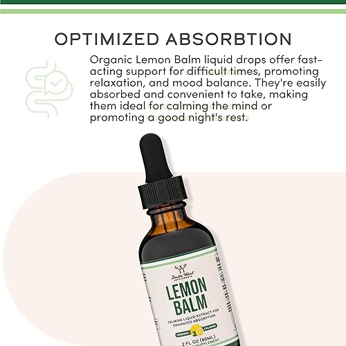 DOUBLE WOOD SUPPLEMENTS ORGANIC LEMON BALM TINCTURE 590MG 2OZ LIQUID EXTRACT FOR DIGESTION RELAXATION, 120 SERVINGS