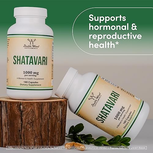 DOUBLE WOOD SUPPLEMENTS ORGANIC SHATAVARI CAPSULES 1000MG HORMONE BALANCE PROLACTIN SUPPORT, 180 VEGAN PILLS, NON-GMO