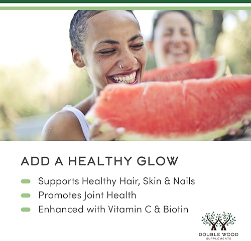 DOUBLE WOOD SUPPLEMENTS LIQUID COLLAGEN 2500MG WITH BIOTIN, GRASSFED TYPE 1 3, SUGAR FREE, PEAR FLAVOR 32 SERVINGS