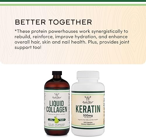 DOUBLE WOOD SUPPLEMENTS LIQUID COLLAGEN 2500MG WITH BIOTIN, GRASSFED TYPE 1 3, SUGAR FREE, PEAR FLAVOR 32 SERVINGS
