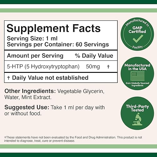 DOUBLE WOOD SUPPLEMENTS 5-HTP LIQUID DROPS 50MG FAST-ABSORBING SEROTONIN SUPPLEMENT FOR MOOD, SLEEP RELAXATION, 60 SERVINGS