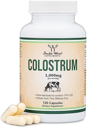 DOUBLE WOOD SUPPLEMENTS COLOSTRUM SUPPLEMENT 1000MG, 120 CAPSULES 15 IGG BOVINE, FIRST MILKING, NO FILLERS, TESTED