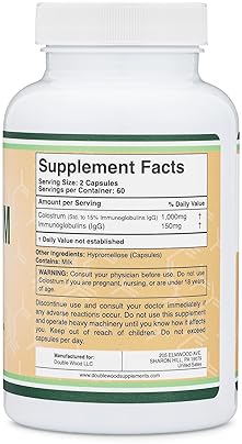 DOUBLE WOOD SUPPLEMENTS COLOSTRUM SUPPLEMENT 1000MG, 120 CAPSULES 15 IGG BOVINE, FIRST MILKING, NO FILLERS, TESTED