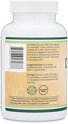 DOUBLE WOOD SUPPLEMENTS COLOSTRUM SUPPLEMENT 1000MG, 120 CAPSULES 15 IGG BOVINE, FIRST MILKING, NO FILLERS, TESTED