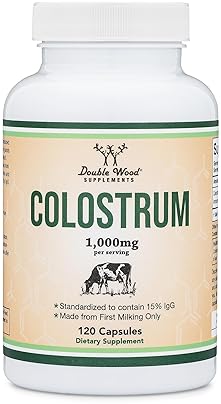 DOUBLE WOOD SUPPLEMENTS COLOSTRUM SUPPLEMENT 1000MG, 120 CAPSULES 15 IGG BOVINE, FIRST MILKING, NO FILLERS, TESTED
