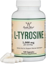 DOUBLE WOOD SUPPLEMENTS L-TYROSINE 1000MG - 120 VEGAN CAPSULES MEMORY, FOCUS ATTENTION SUPPLEMENT NON-GMO