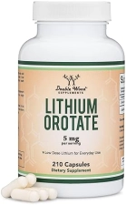 DOUBLE WOOD SUPPLEMENTS LITHIUM OROTATE 5MG, 210 VEGAN CAPSULES BRAIN HEALTH COGNITION SUPPORT, NON-GMO, THIRD-PARTY TESTED