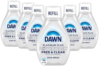DAWN FREE CLEAR POWERWASH DISH SPRAY REFILL, PEAR SCENT, 16OZ, 6 PACK DISH SOAP CLEANER