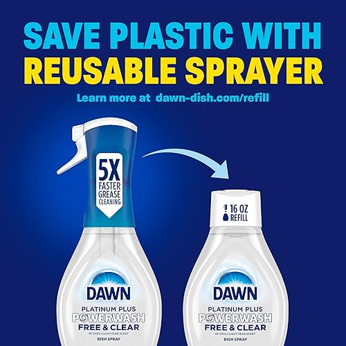 DAWN FREE CLEAR POWERWASH DISH SPRAY REFILL, PEAR SCENT, 16OZ, 6 PACK DISH SOAP CLEANER